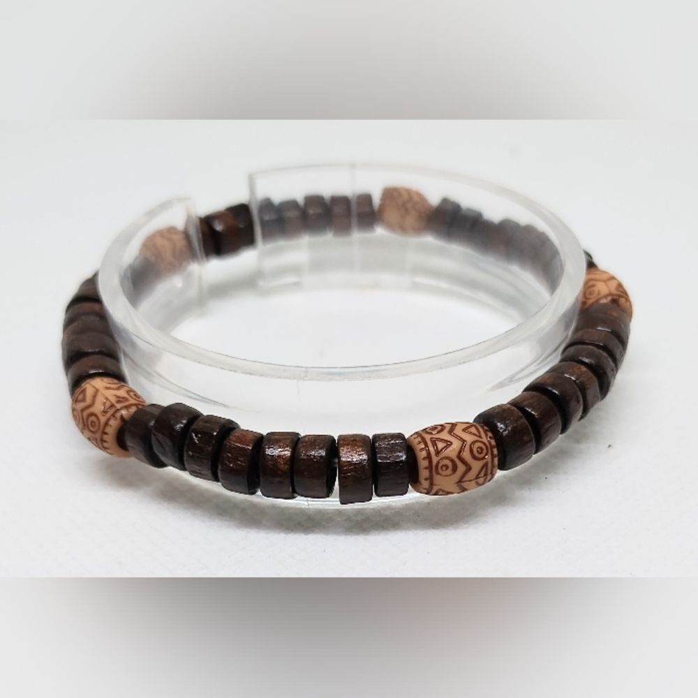 Men's bracelet beaded beads brown new e71‎